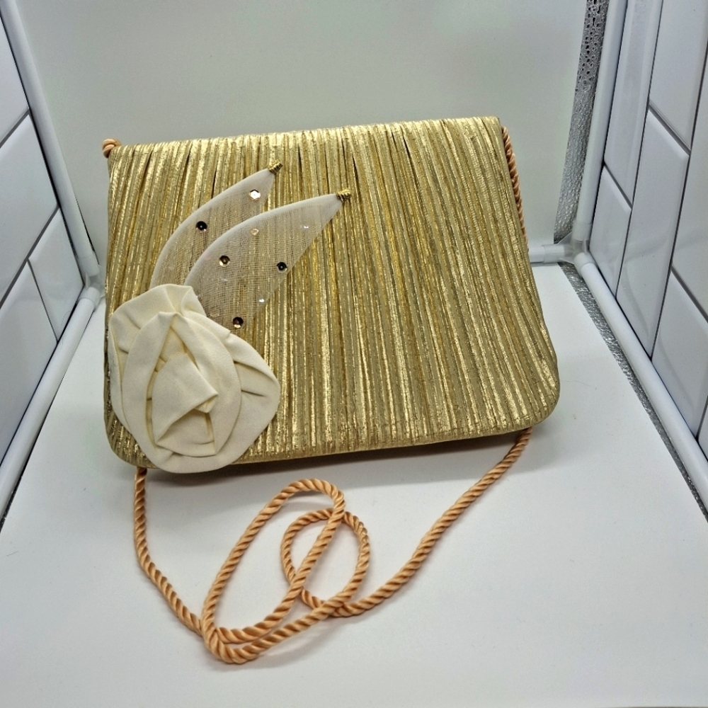 Whittal & Shon Pleated Formal Gold Glitter Women's Shoulder Crossbody Bag